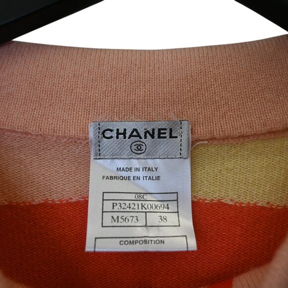 Chanel Cashmere Sweater Size 38 US 6 Pink Yellow Orange Blue 2008 Pullover - Picture 7 of 8